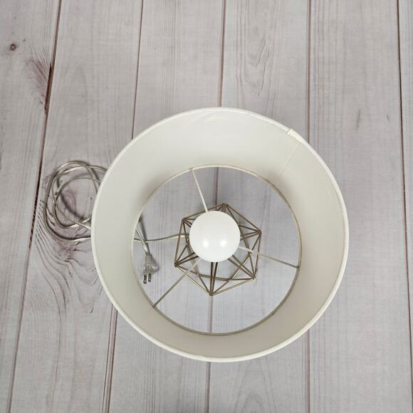 H-Welldone Gold Geometric Triangle Hexagon Caged Table Lamp White Canvas Shade - Picture 5 of 8